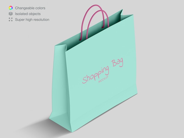 PSD realistic high angle shopping paper bag mockup template