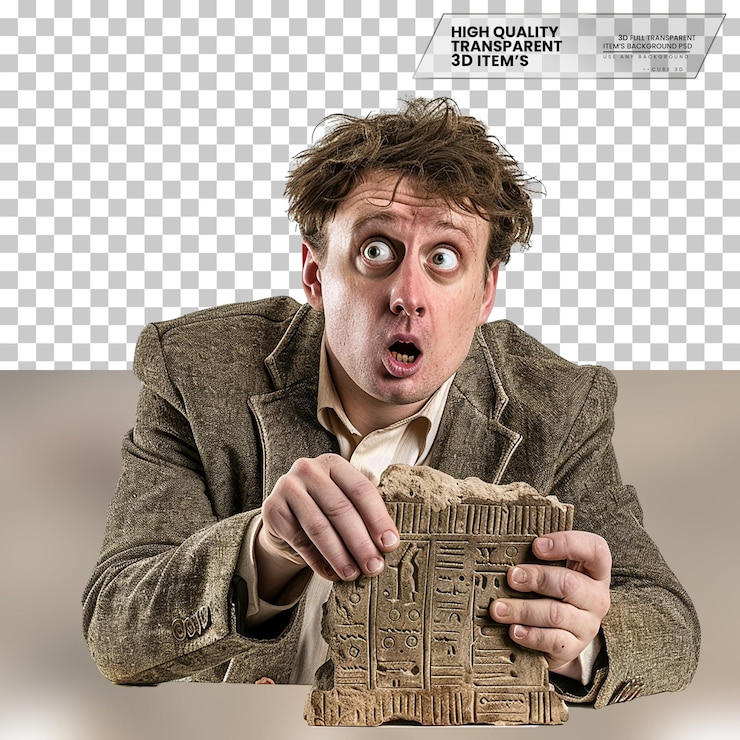 PSD realistic historian with a thoughtful exploration of the past on transparent background