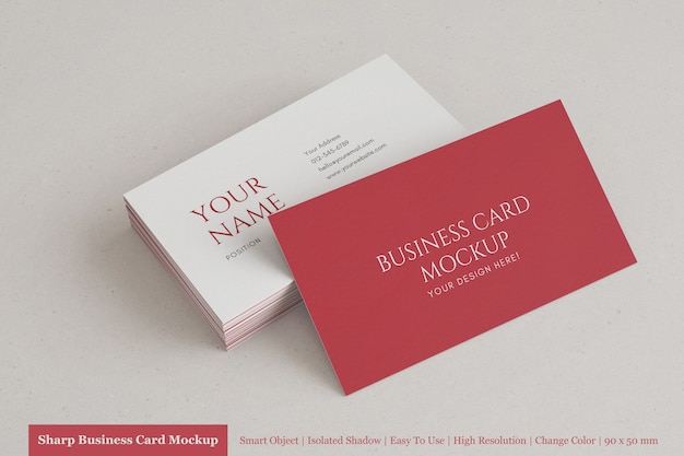 Realistic horizontal modern business card mockup template with textured paper