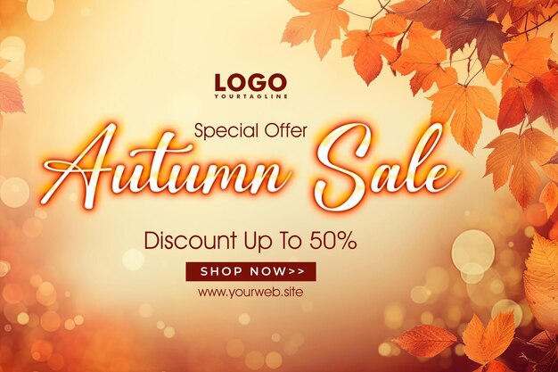 PSD realistic horizontal sale banner template for autumn celebration