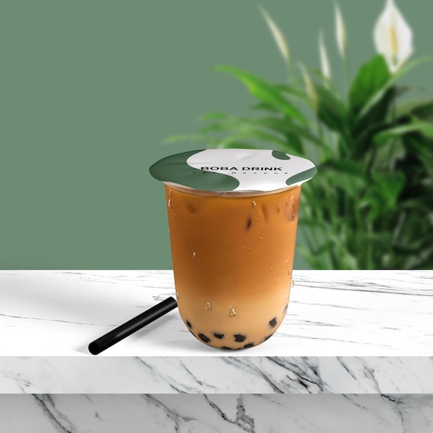 realistic iced thai tea drink cup mockup