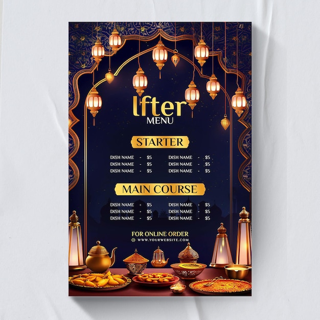 PSD modello di menu realistico per la festa di iftar