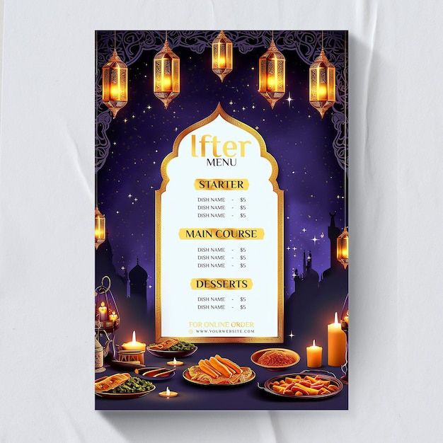 PSD modello di menu realistico per la festa di iftar