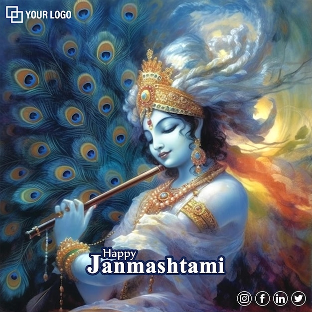 Realistic illustration for Krishna Janmashtami greeting