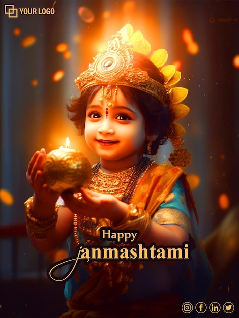 PSD realistic illustration for krishna janmashtami greeting