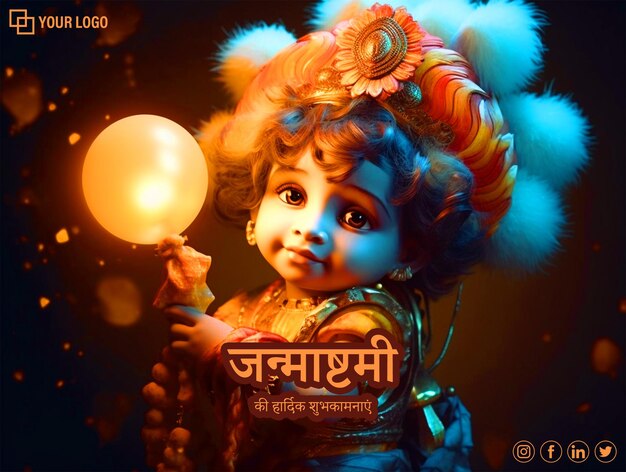 PSD realistic illustration for krishna janmashtami greeting