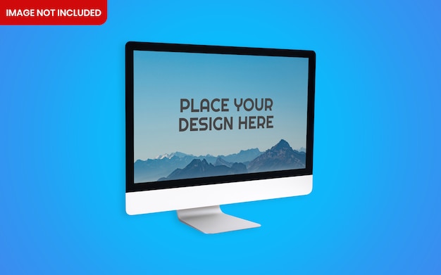 PSD realistico imac computer desktop mockup con sfondo blu