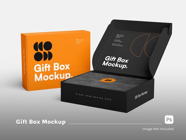 PSD realistic inside and outside gift box isolated mockup