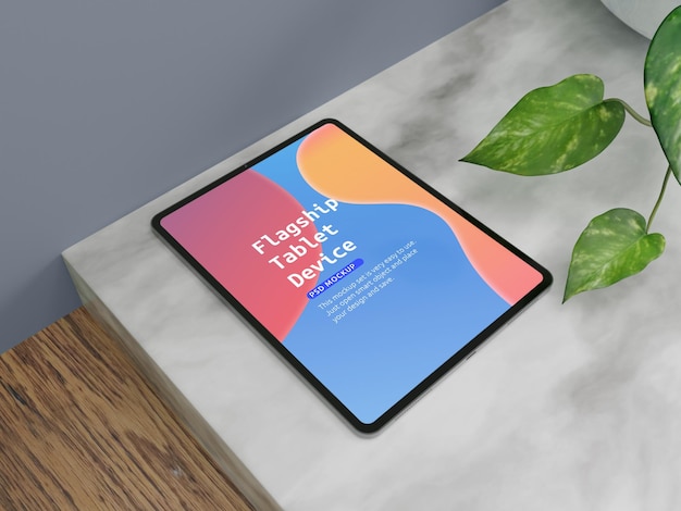 realistic ipad pro tablet on desk mockup