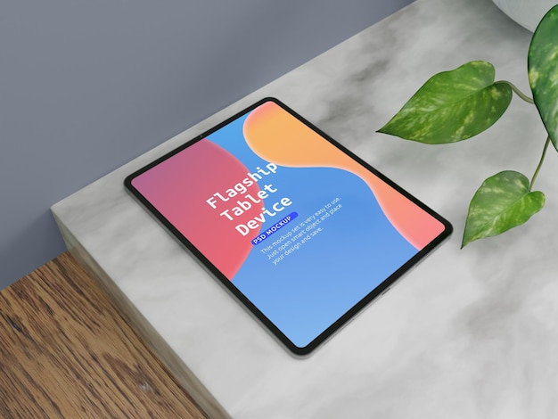 PSD realistic ipad pro tablet on desk mockup