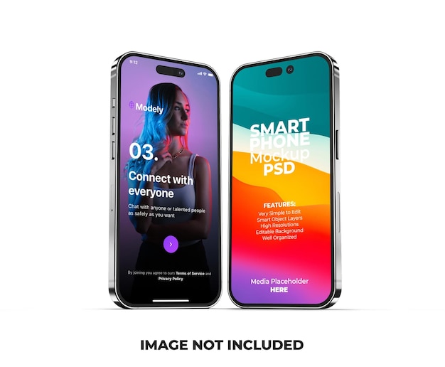 PSD 編集可能な背景psdを備えたリアルなiphone 14 pro max 3dスマートフォン画面モックアップテンプレート