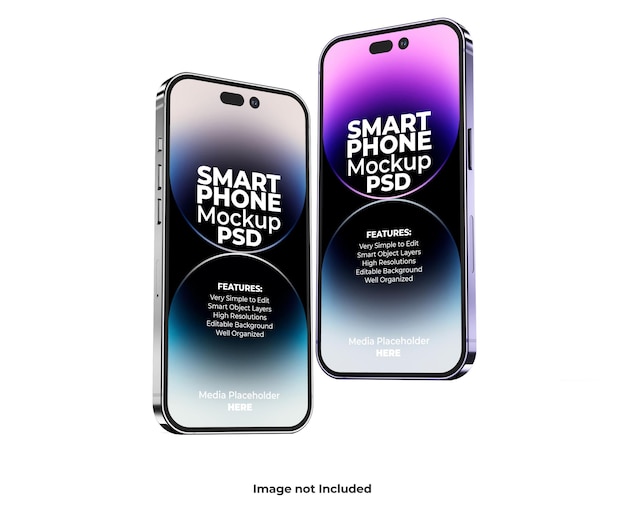 PSD realistic iphone 14 pro max 3d smartphone screen mockup template with editable background psd