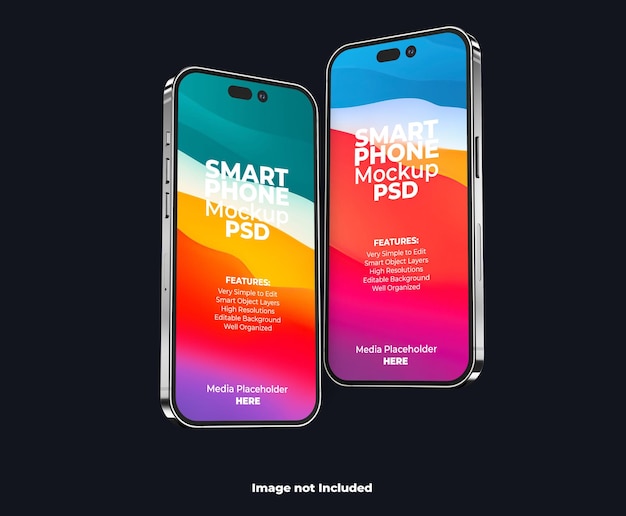 PSD realistic iphone 14 pro max 3d smartphone screen mockup template with editable background psd