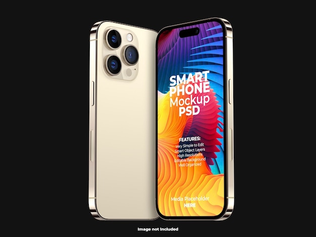 Реалистичный шаблон макета экрана смартфона iphone 14 pro max 3d с редактируемым фоном psd