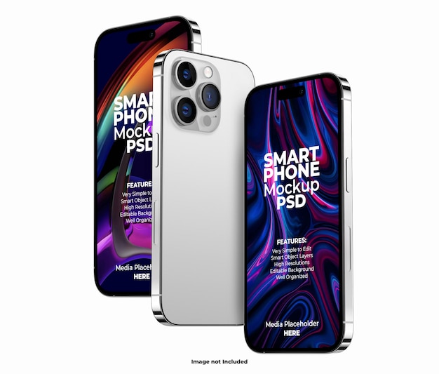 Realistic iphone 14 pro max 3d smartphone screen mockup template with editable background PSD