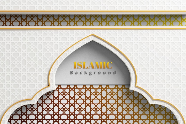 PSD realistic islamic arabic golden ornament border luxury background with arabesque pattern