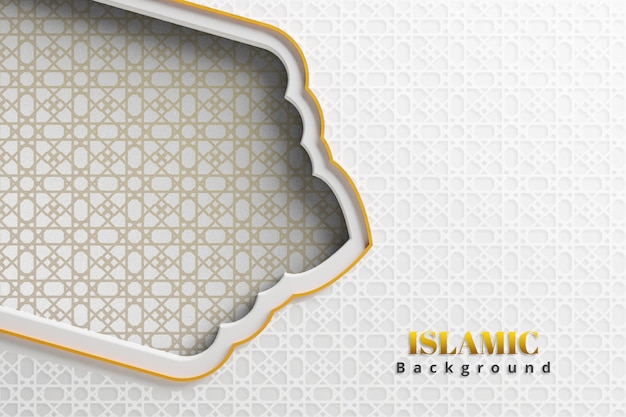 Realistic Islamic arabic golden ornament border luxury background with arabesque pattern