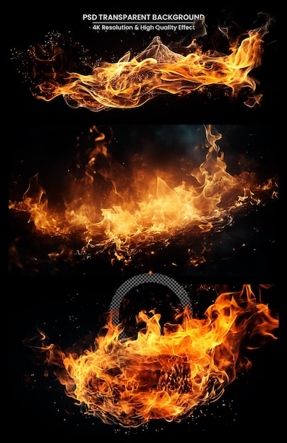 Realistic isolated fire effect for decoration and covering on black background