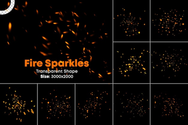 Realistic isolated fire sparks transparent shape