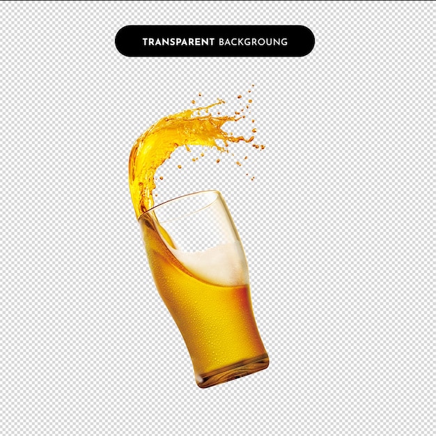 白い背景のビールのグラスとビールを隔離したリアルなビールグラス