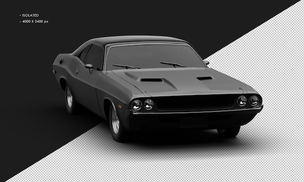 PSD realistic isolated matte black classic sport muscle car from right front angle view