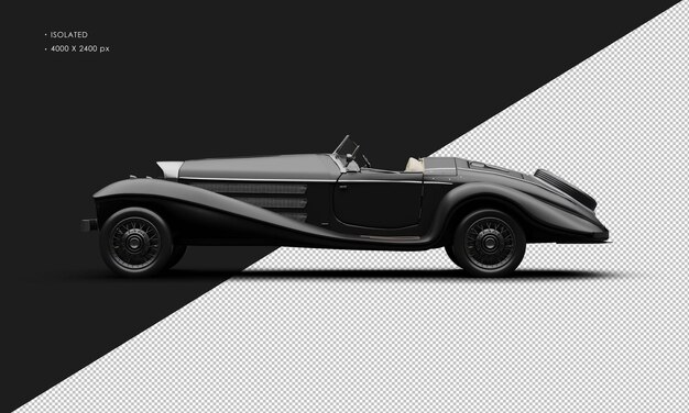 PSD realistic isolated matte black elegant classic vintage car from left side view