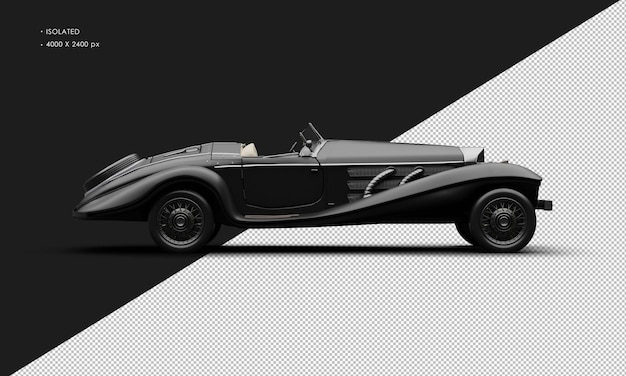 Realistico isolato matto nero elegante auto d'epoca classica dalla vista laterale destra