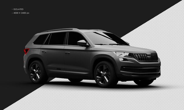 Realistic isolated matte black modern crossover suv car from right front view