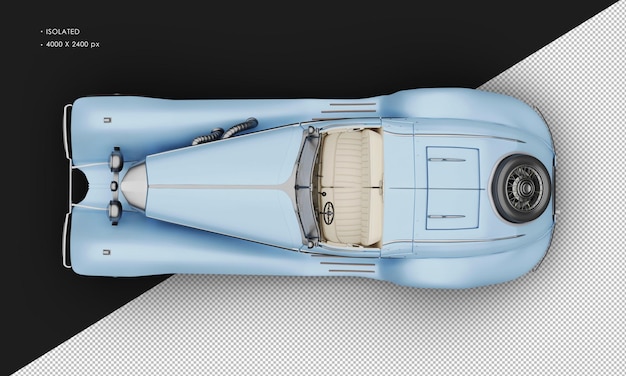 Реалистичный изолированный матово-голубой элегантный классический старинный автомобиль с вершины
