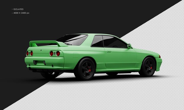 PSD realistic isolated matte green classic sport racing car from right rear view