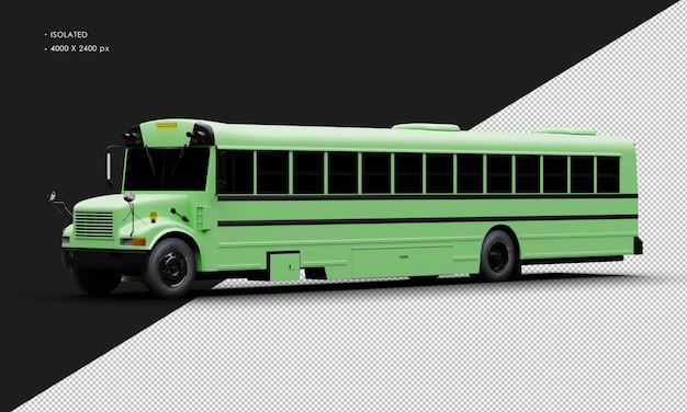 PSD realistic isolated matte green conventional passenger bus from left front view