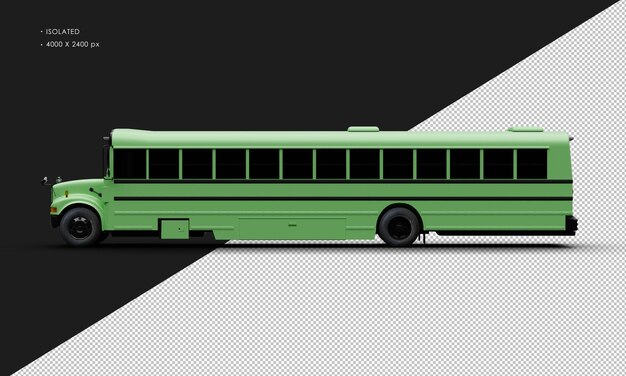 PSD realistic isolated matte green conventional passenger bus from left side view