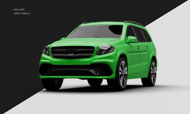 PSD auto suv moderna di lusso verde opaco isolata realistica dalla vista frontale sinistra