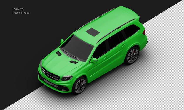 PSD realistic isolated matte green luxury modern suv car from top left front view