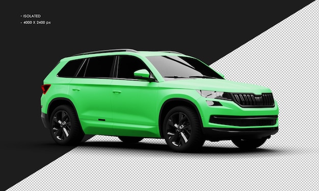 PSD realistic isolated matte green modern crossover suv car from right front view