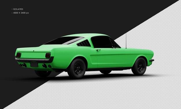 Realistic isolated matte green sport classic muscle car from right rear view