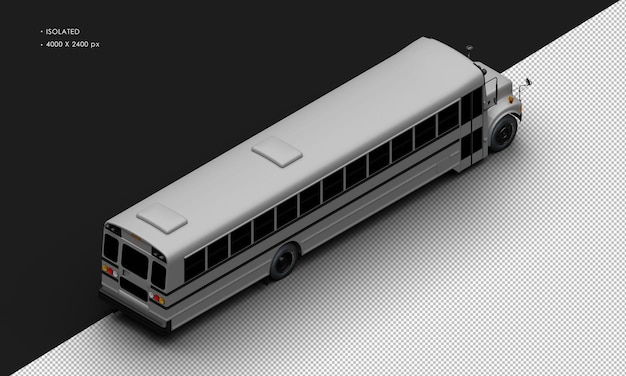 Realistic isolated matte grey conventional passenger bus from top right rear view