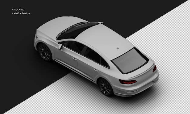 Realistic isolated matte grey modern city sedan car from top left rear view