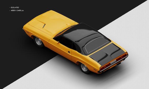 Realistic isolated matte orange classic sport muscle car from top left rear view