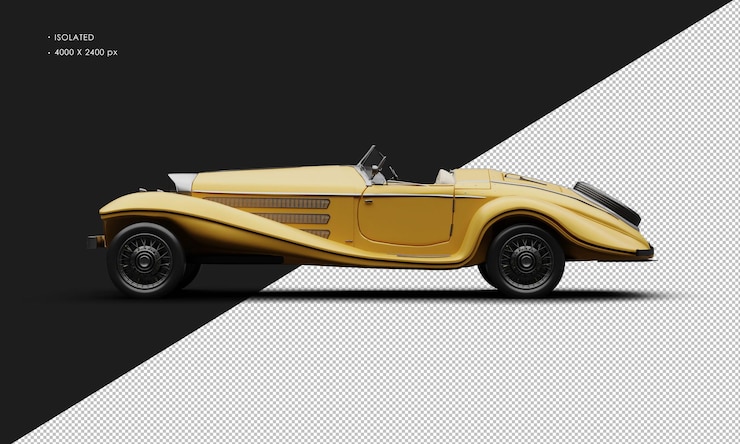 PSD realistic isolated matte orange elegant classic vintage car from left side view