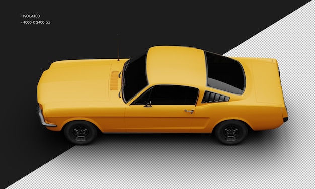 Realistic isolated matte orange sport classic muscle car from top left view