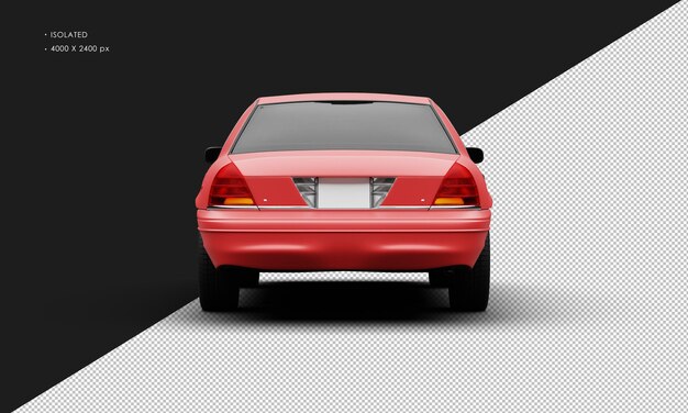 PSD realistic isolated matte red classic city sedan car from rear view