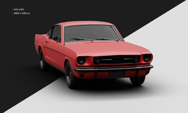 Realistic isolated matte red sport classic muscle car from right front angle view