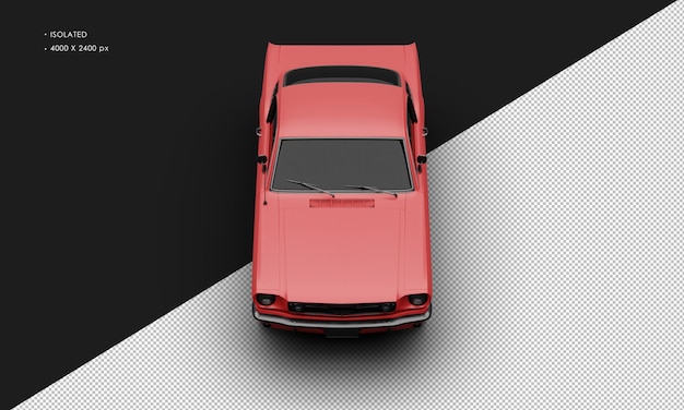 Realistic isolated matte red sport classic muscle car from top front view