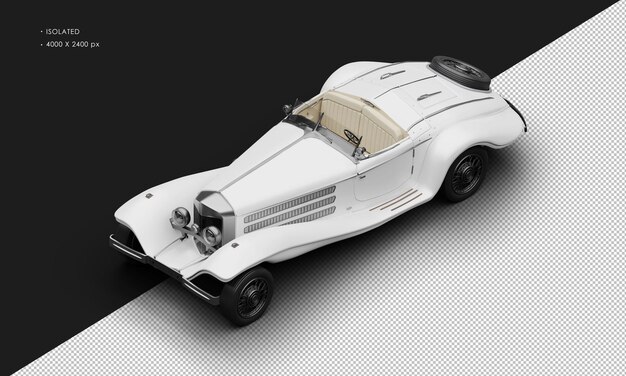 Realistic isolated matte white elegant classic vintage car from top left front view