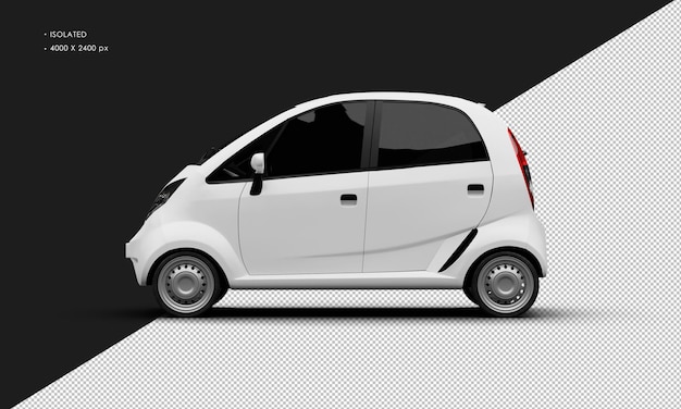 Realistico isolato bianco opaco mini piccola famiglia city car dalla vista laterale sinistra