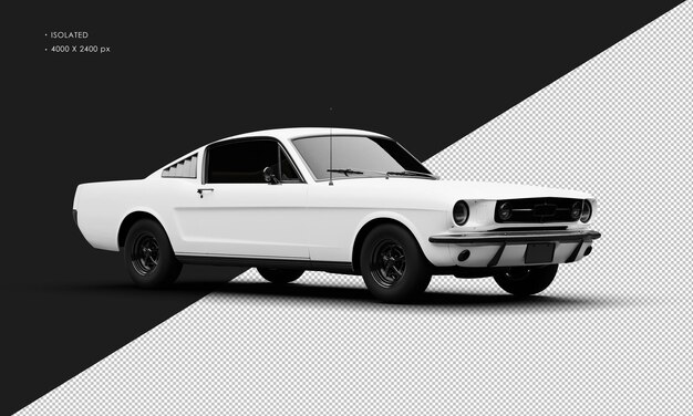 PSD realistic isolated matte white sport classic muscle car from right front view