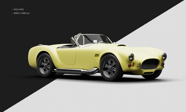 PSD realistic isolated matte yellow classic vintage sport car from right front view