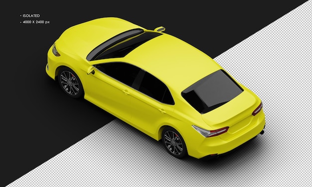 PSD realistic isolated matte yellow luxury elegant city sedan car from top left rear view