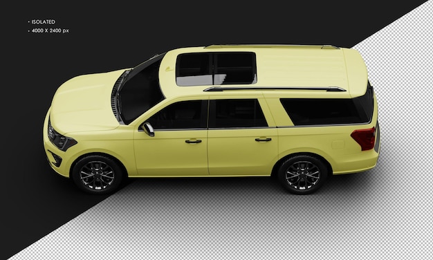 Realistic isolated matte yellow luxury modern suv car from top left view